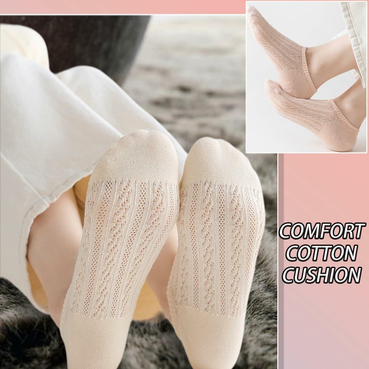 CHUNFO Womens No Show Socks Antislip Seamless Cushioned 5 Pairs Size 5.5-10