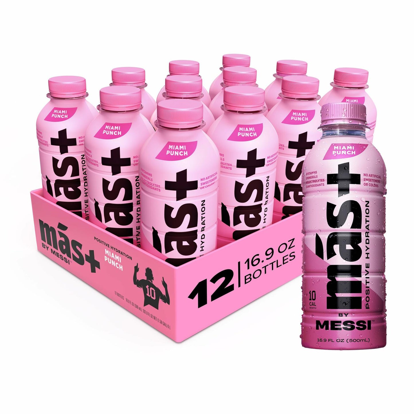 Más+ by Messi Sports Drink Miami Punch 16.9oz 12-Pack Vitamins Electrolytes