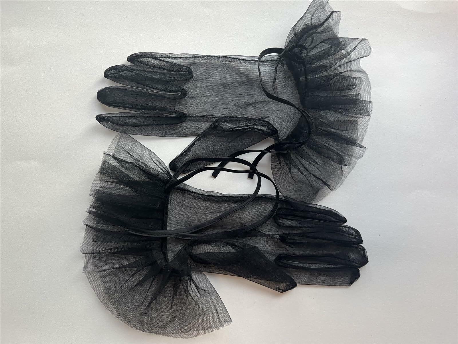 Women’s Ruffled Bow Mesh Wrist Gloves Tea Party Wedding Black