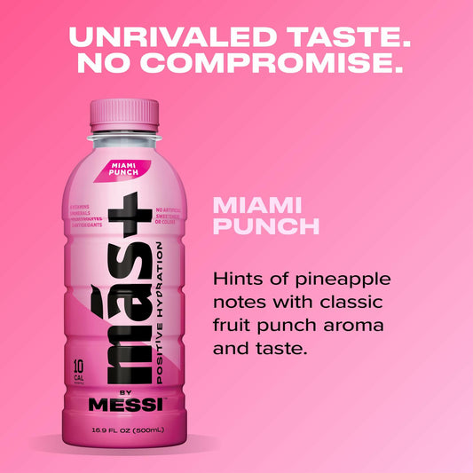 Más+ by Messi Sports Drink Miami Punch 16.9oz 12-Pack Vitamins Electrolytes