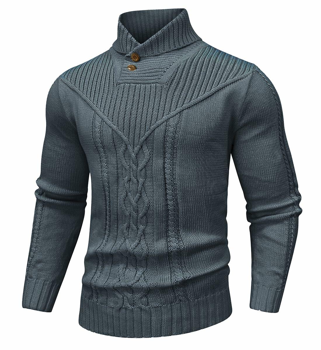 SAVKOOV Men's Shawl Collar Cable Knit Pullover Sweater Deep Gray Size 3X-Large