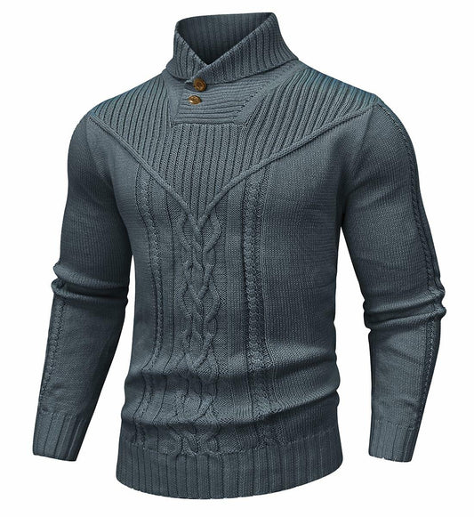 SAVKOOV Men's Shawl Collar Cable Knit Pullover Sweater Deep Gray Size 3X-Large