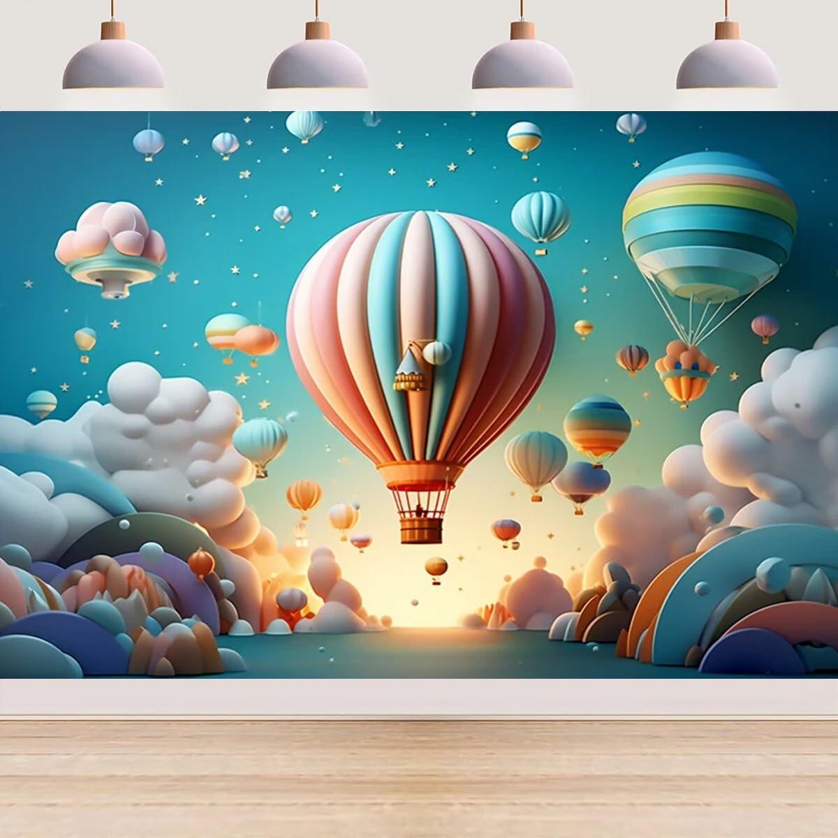 Sky Hot Air Balloon Photo Backdrop 7x5FT Birthday Newborn Gender Reveal