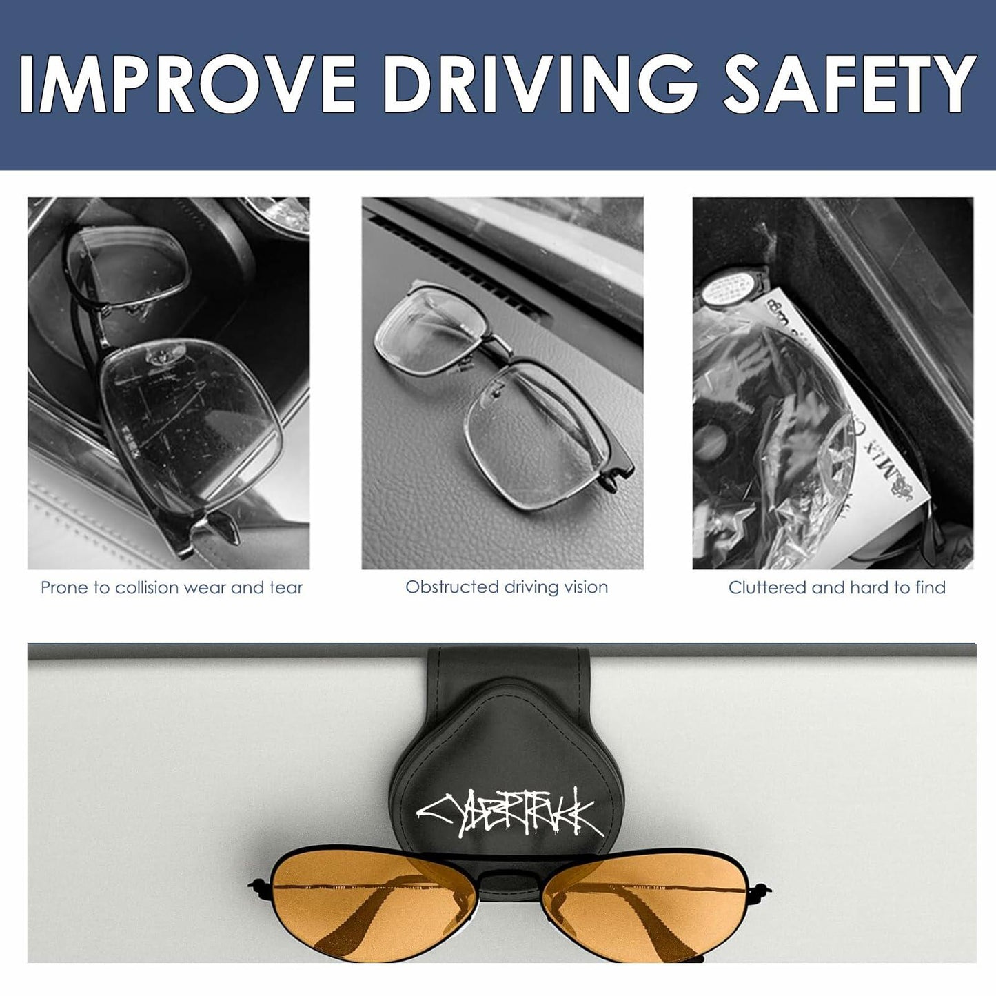 TSTESE Car Sunglass Holder Tesla Cybertruck 2024-2025 Leather White Organizer