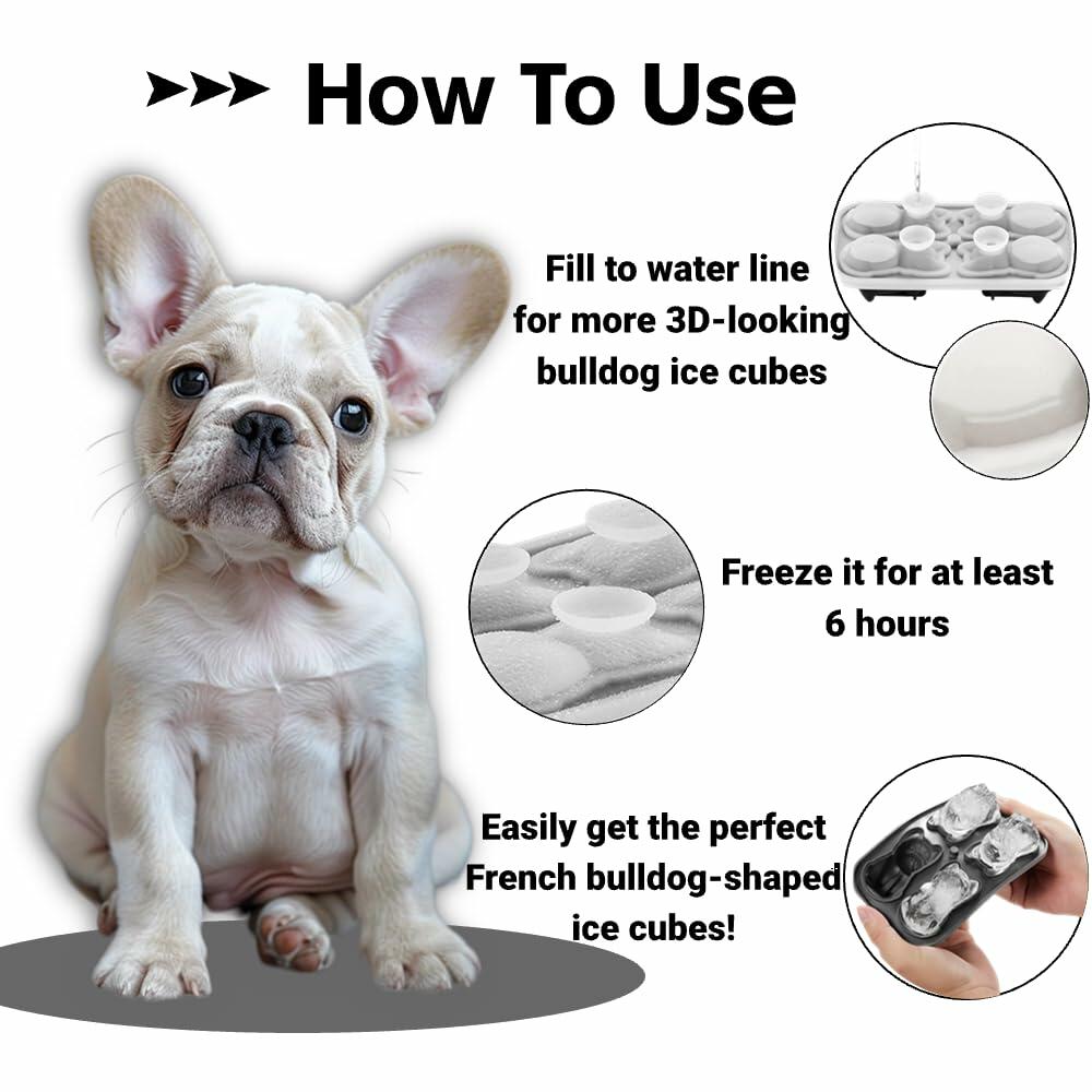 Siyoriot 3D French Bulldog Ice Cube Mold 4 Hole Black BPA Free Silicone