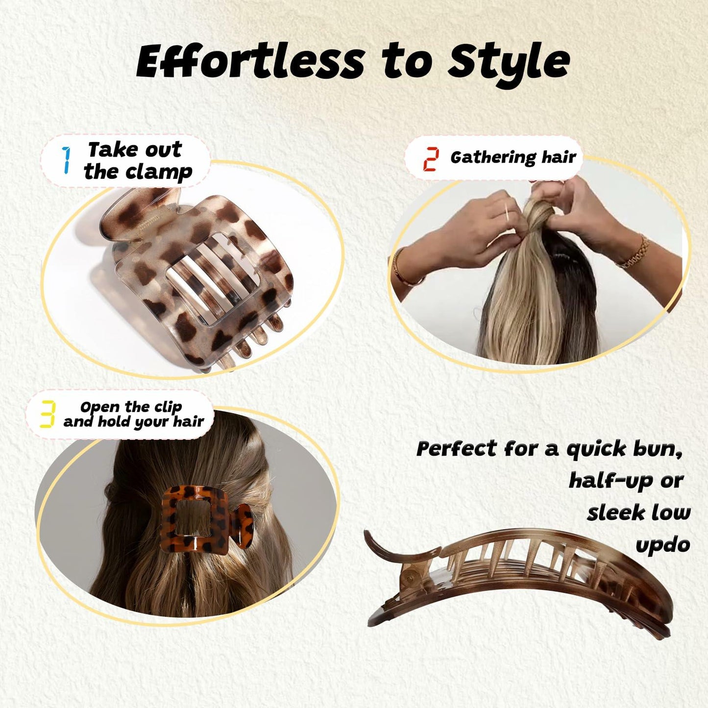 6Pcs Flat Square Leopard Hair Clips Large Claw Clips Non Slip Strong Hold