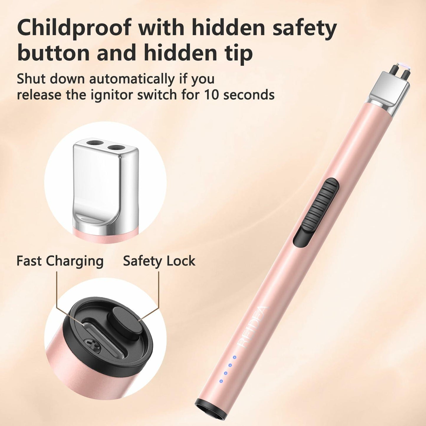 REIDEA Lighter S4 Pro Electric USB Rechargeable Safety Lock LED Lavender Purple