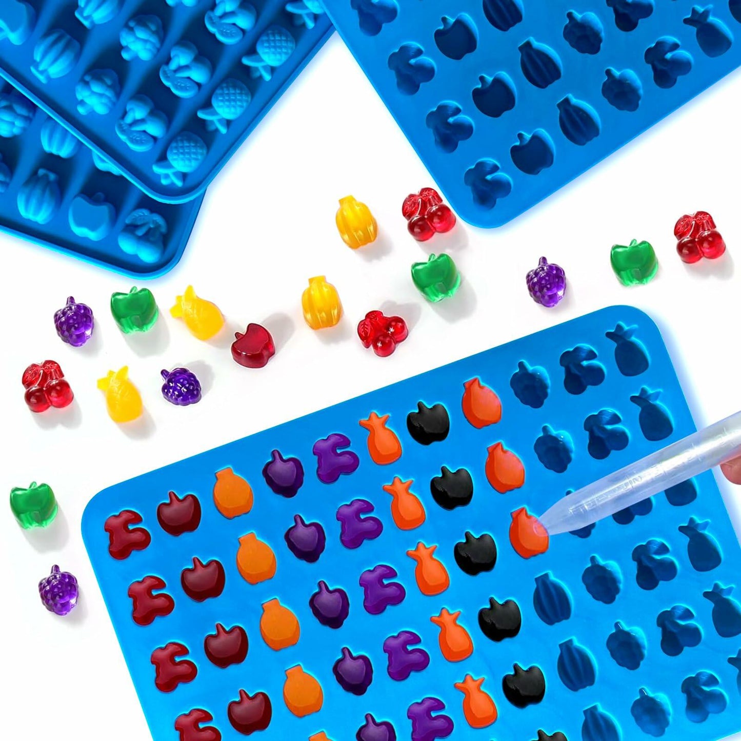 Sidosir Gummy Candy Mold Set 7PCS Silicone Nonstick Bears Dinosaur Fruit Donut