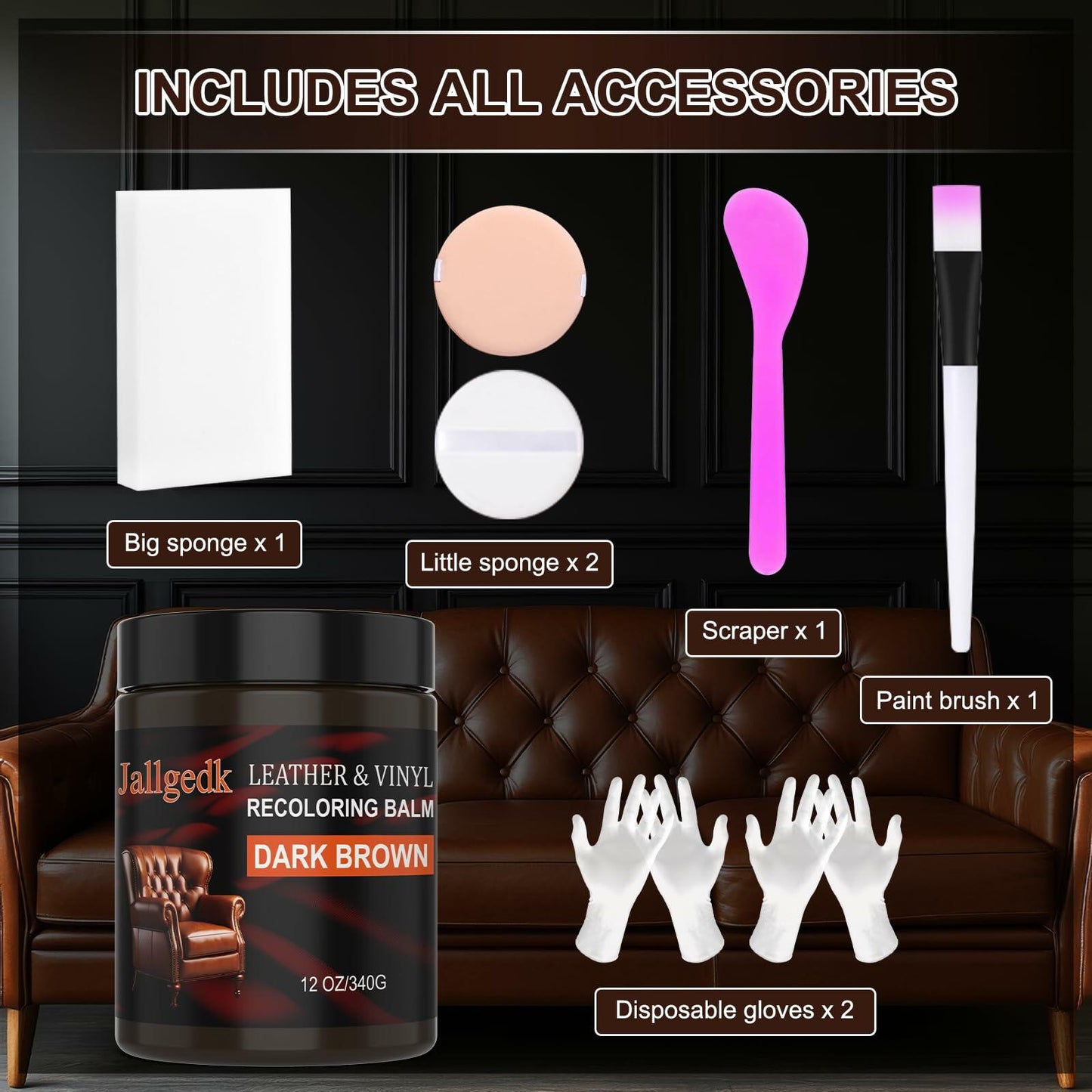 Jallgedk Leather Recoloring Balm Leather Repair Kit for Furniture Couch
