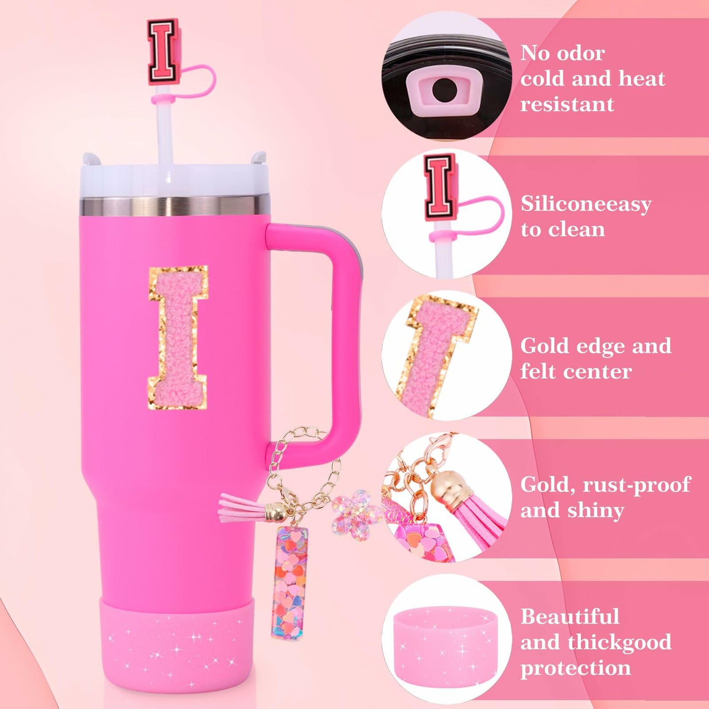 Liangang Stanley Cup 9PCS Accessories Set for 30oz & 40oz Cups Pink