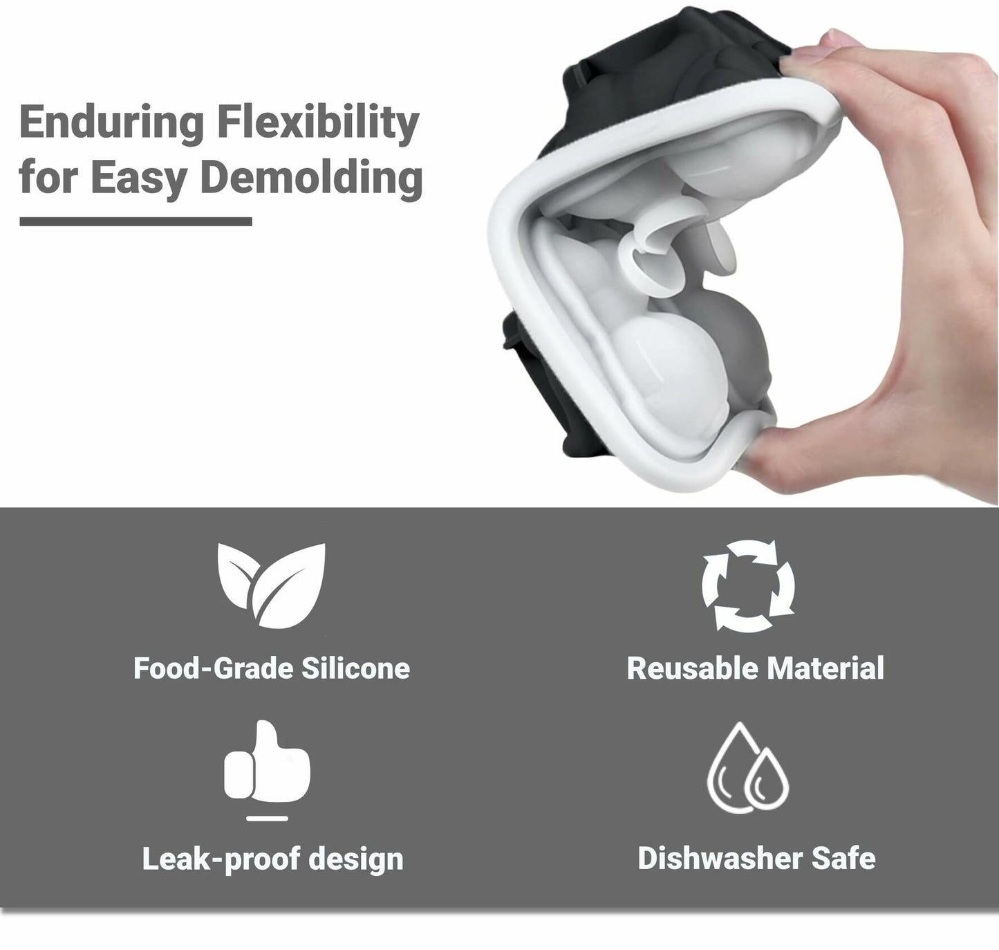 Siyoriot 3D French Bulldog Ice Cube Mold 4 Hole Black BPA Free Silicone