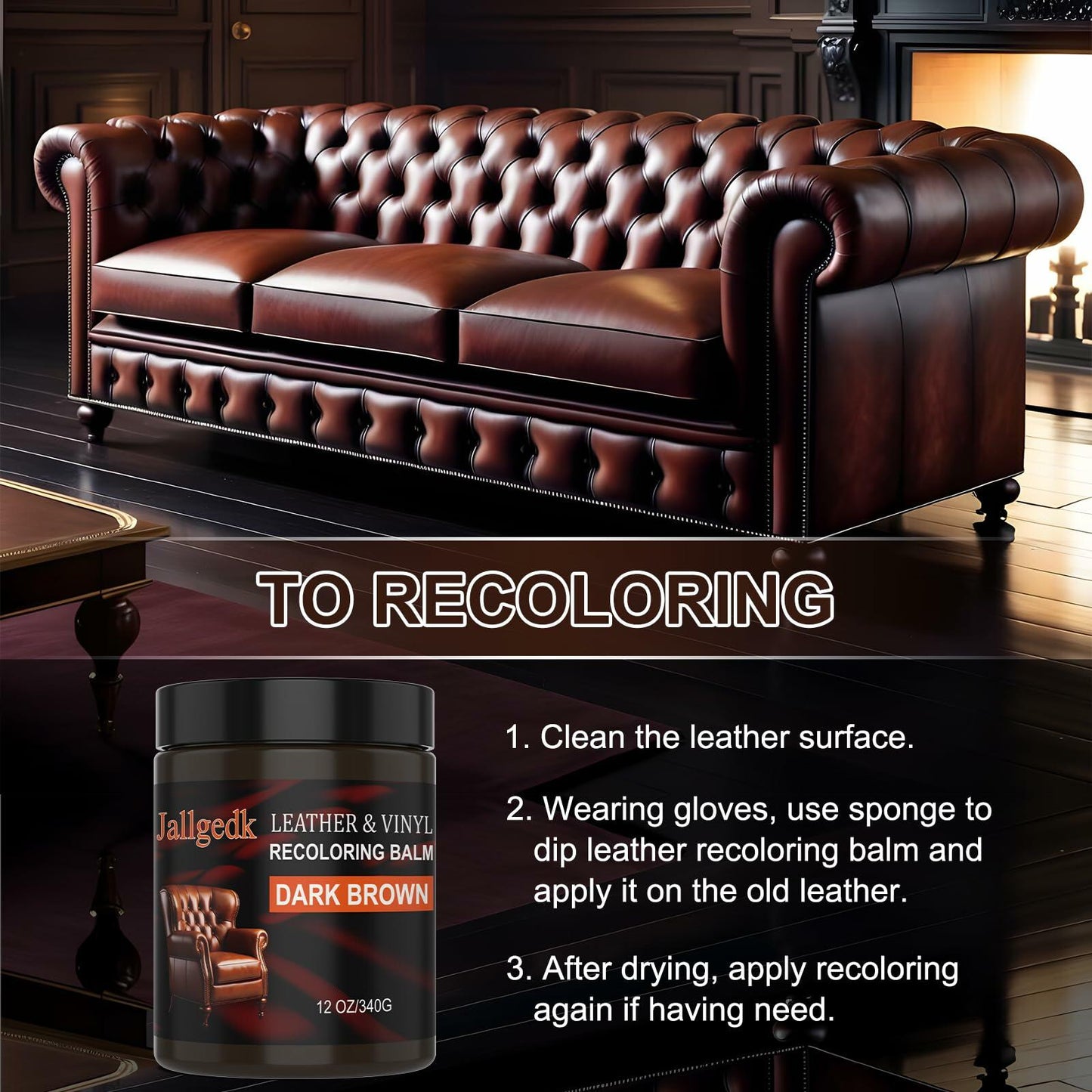 Jallgedk Leather Recoloring Balm Leather Repair Kit for Furniture Couch