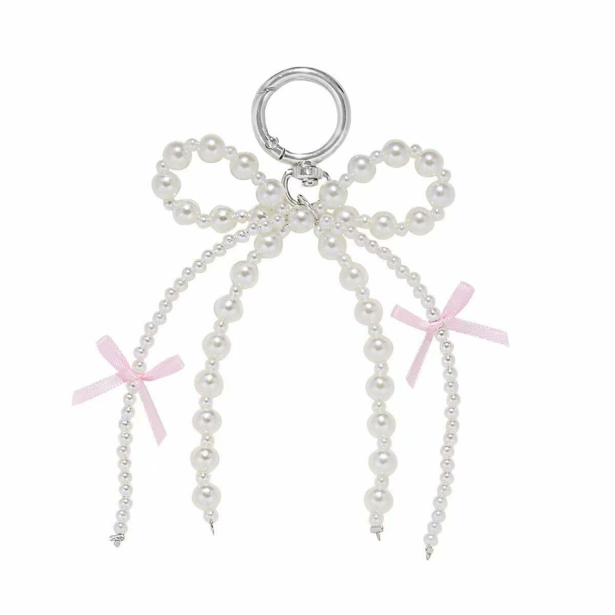 ICFIRSION Pearl Bow Keychain for Women Coquette Purse Bag Charm Style1