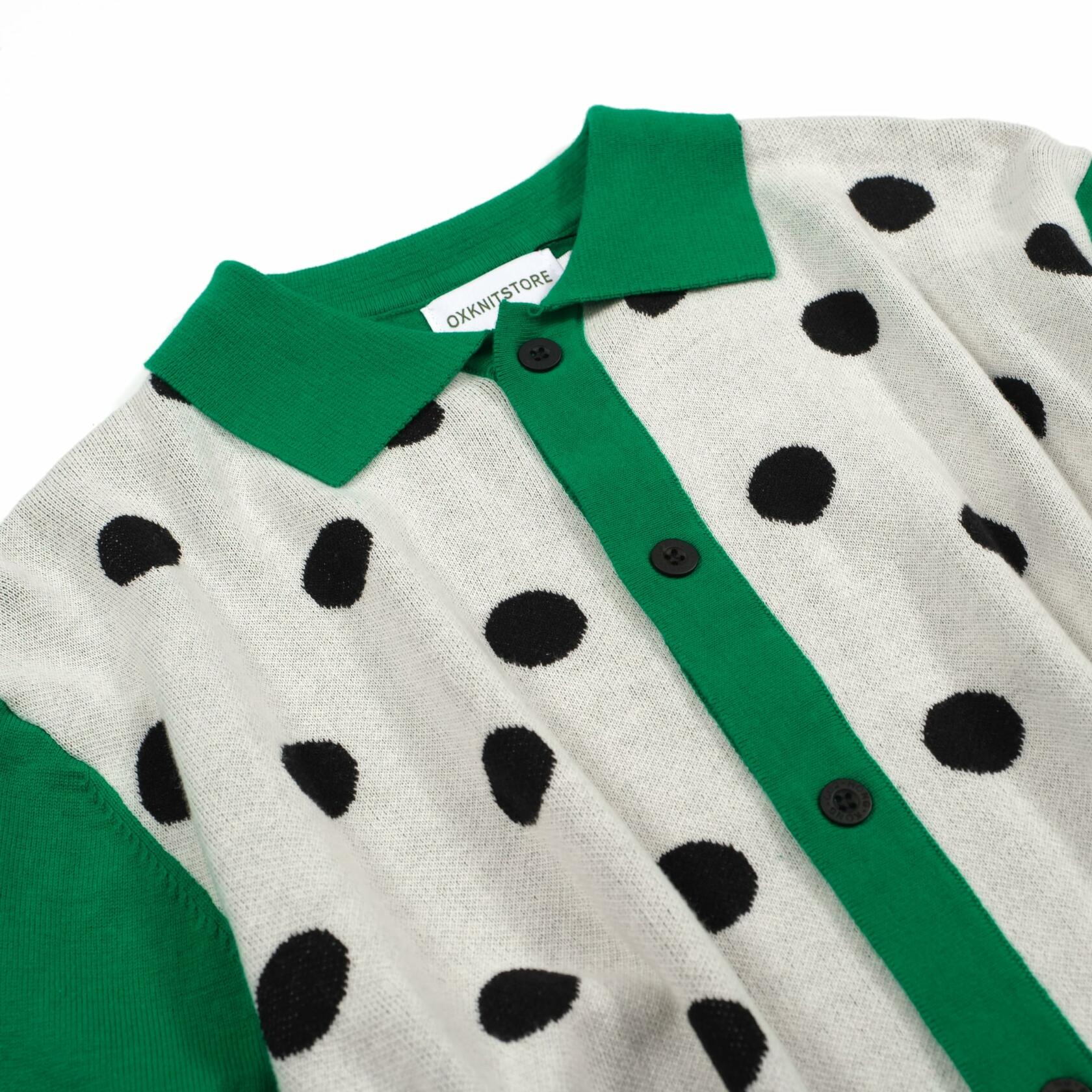 OXKNIT Men’s Green Dot Knit Polo Shirt Short Sleeve Casual Golf Button-Down