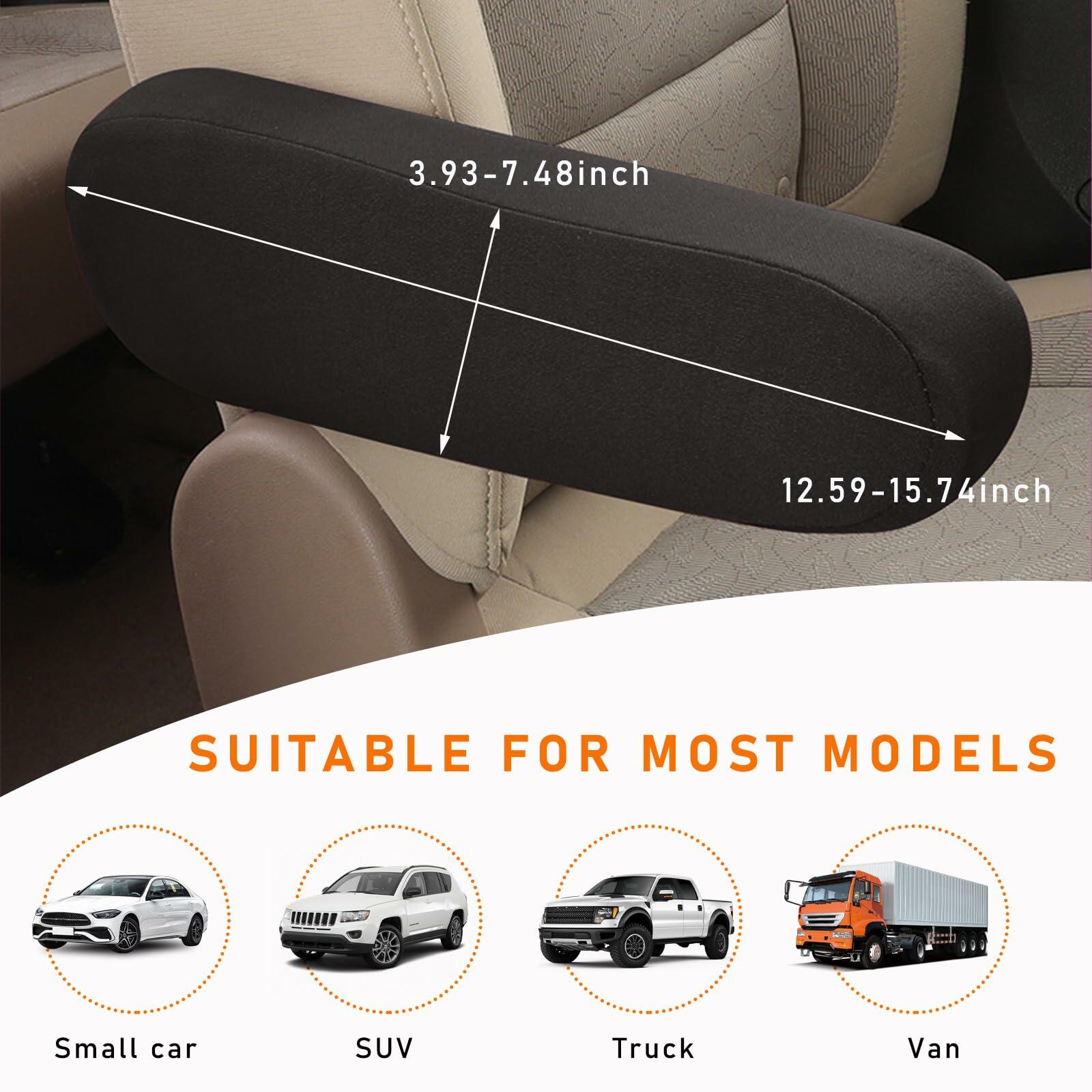 Kewucn 2PCS Car Front Seat Armrest Covers Elastic Fabric Universal Black