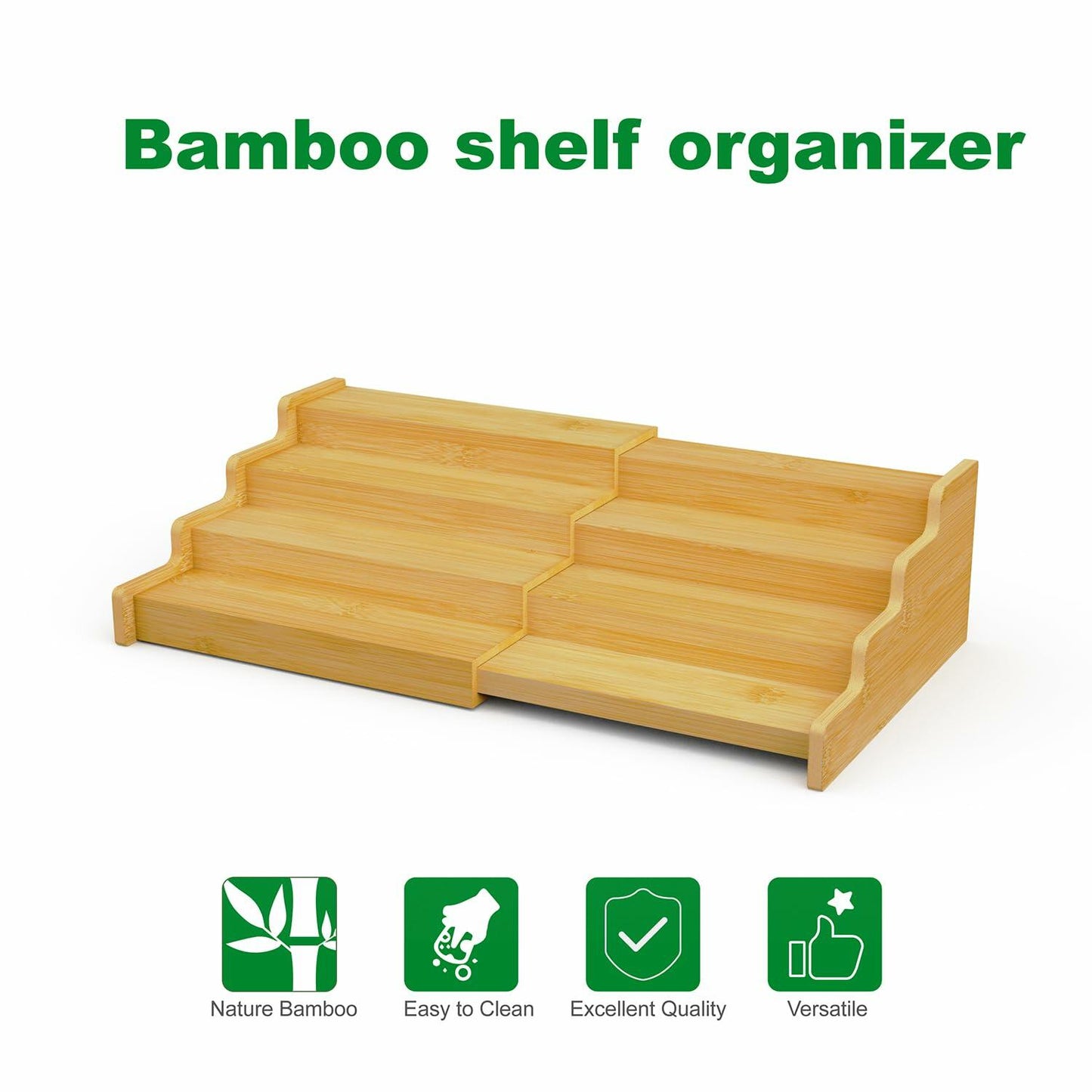 VOPOG 4 Tier Expandable Bamboo Spice Rack Organizer Brown Set of 2