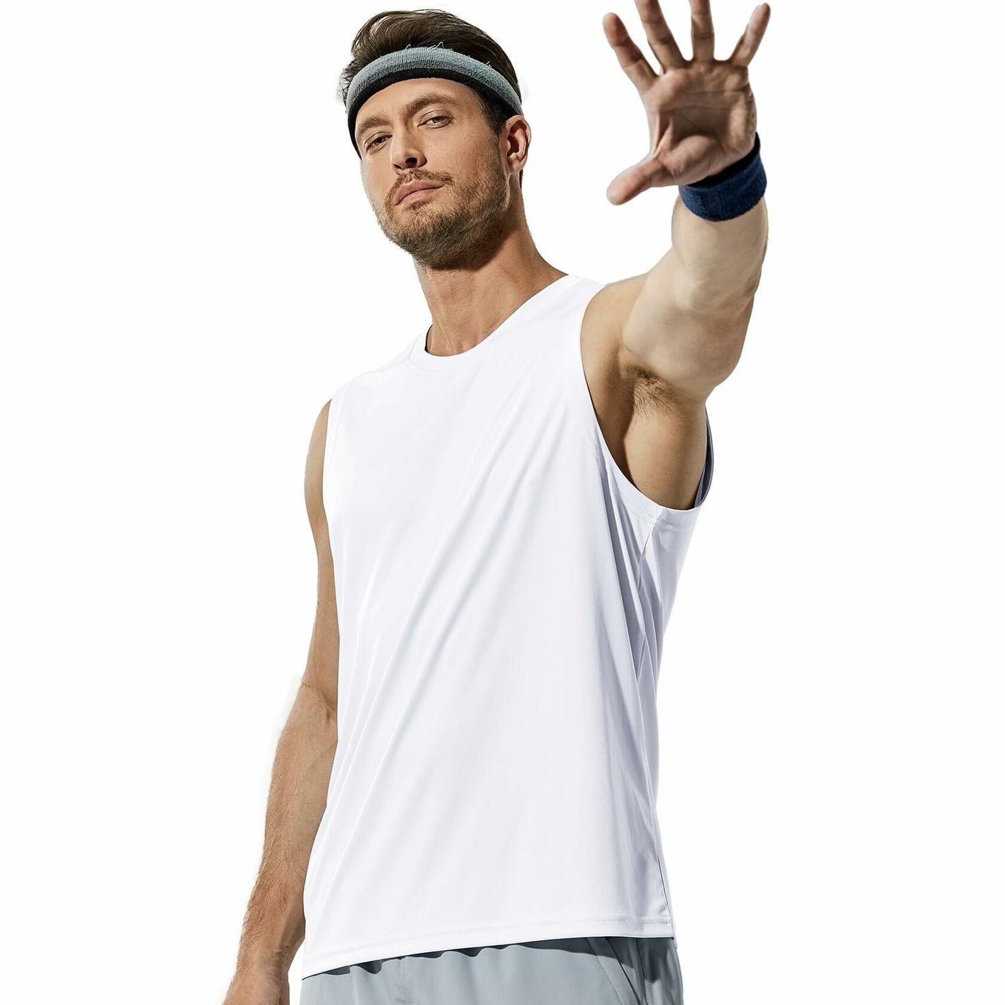 Haimont Men's Dry Fit UPF 50 Sleeveless Muscle Tank Top White Size XL