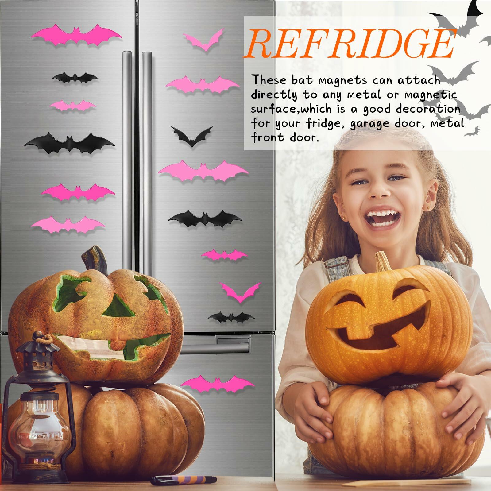Konohan Halloween Bat Magnets 15 Pcs 3D PVC Black Pink Hot Pink 16x4-8x4cm