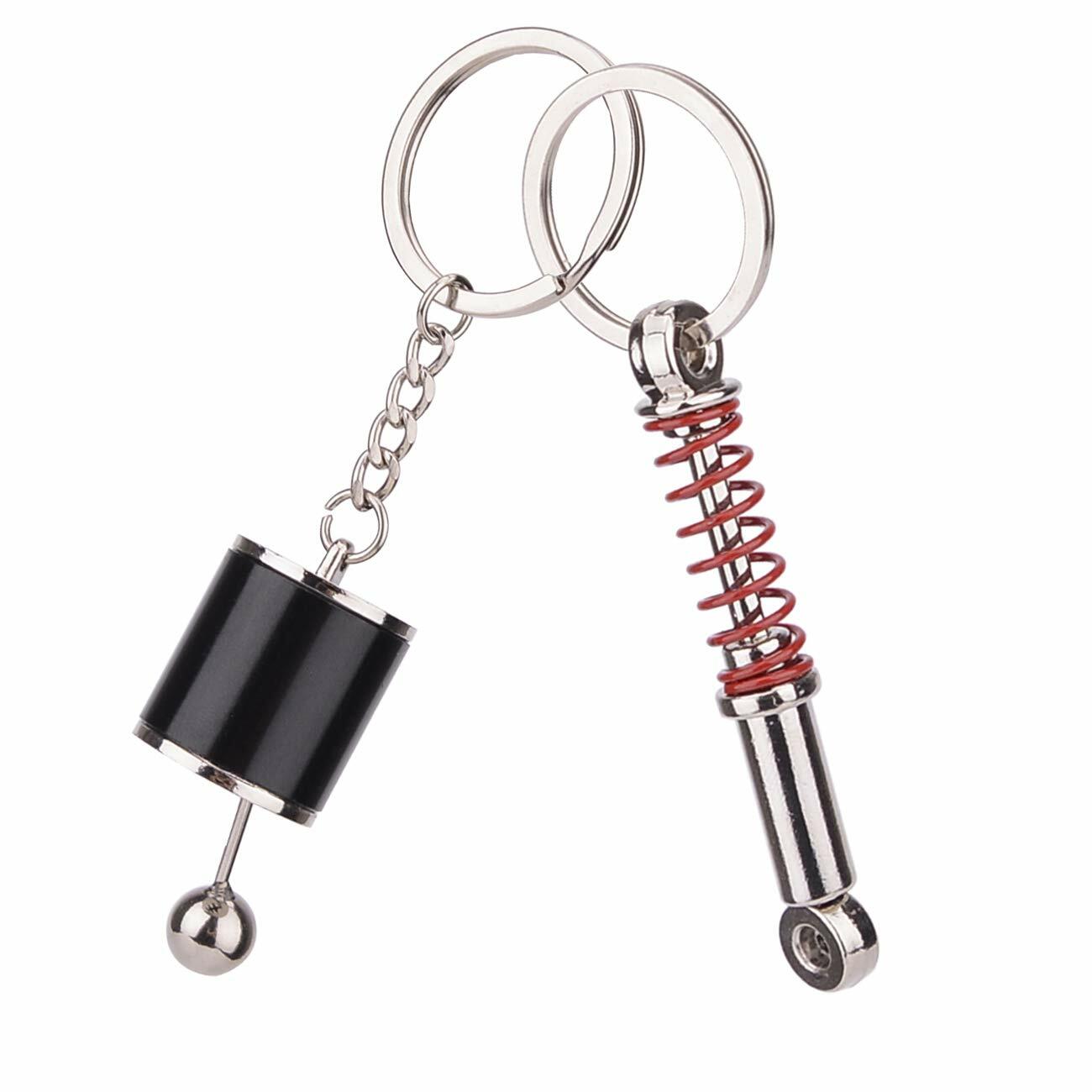 FEBRYTOLD 5pcs Car Parts Key Chains Turbo Gearbox Tire Brake Spring Metal Red