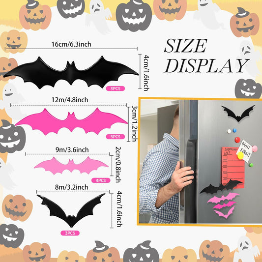 Konohan Halloween Bat Magnets 15 Pcs 3D PVC Black Pink Hot Pink 16x4-8x4cm