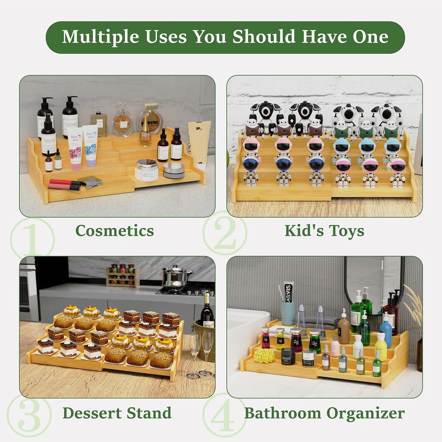 VOPOG 4 Tier Expandable Bamboo Spice Rack Organizer Brown Set of 2