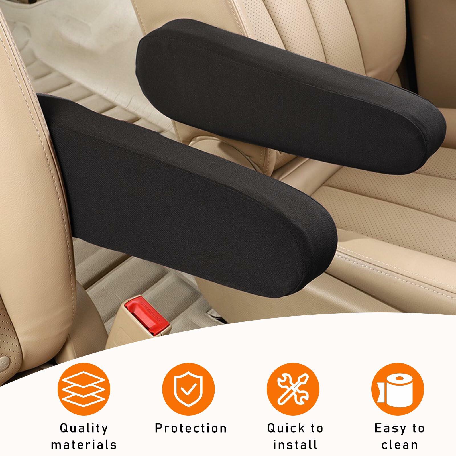 Kewucn 2PCS Car Front Seat Armrest Covers Elastic Fabric Universal Black