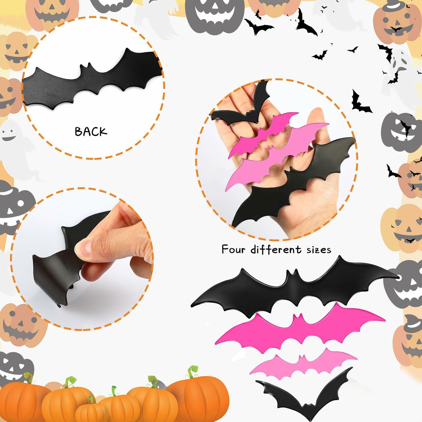 Konohan Halloween Bat Magnets 15 Pcs 3D PVC Black Pink Hot Pink 16x4-8x4cm