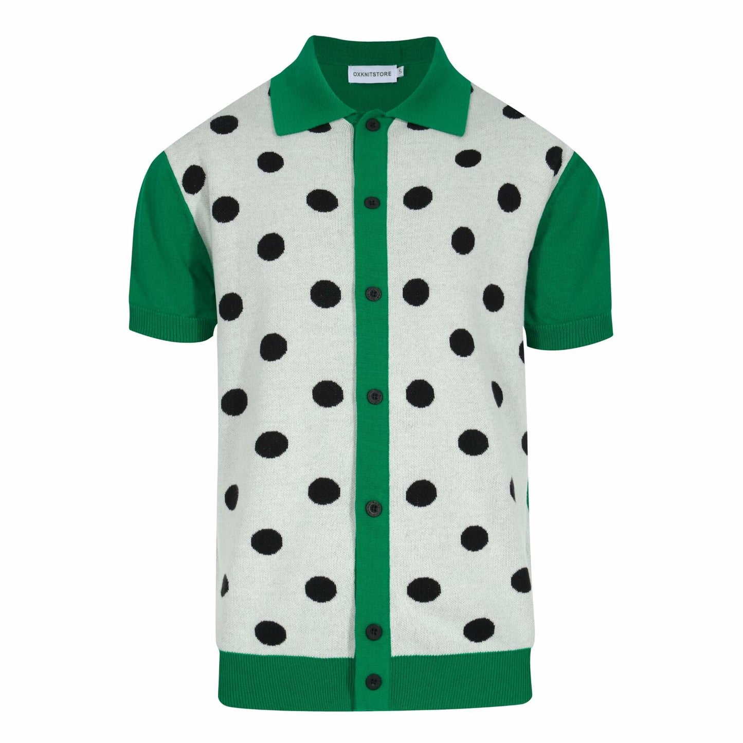 OXKNIT Men’s Green Dot Knit Polo Shirt Short Sleeve Casual Golf Button-Down