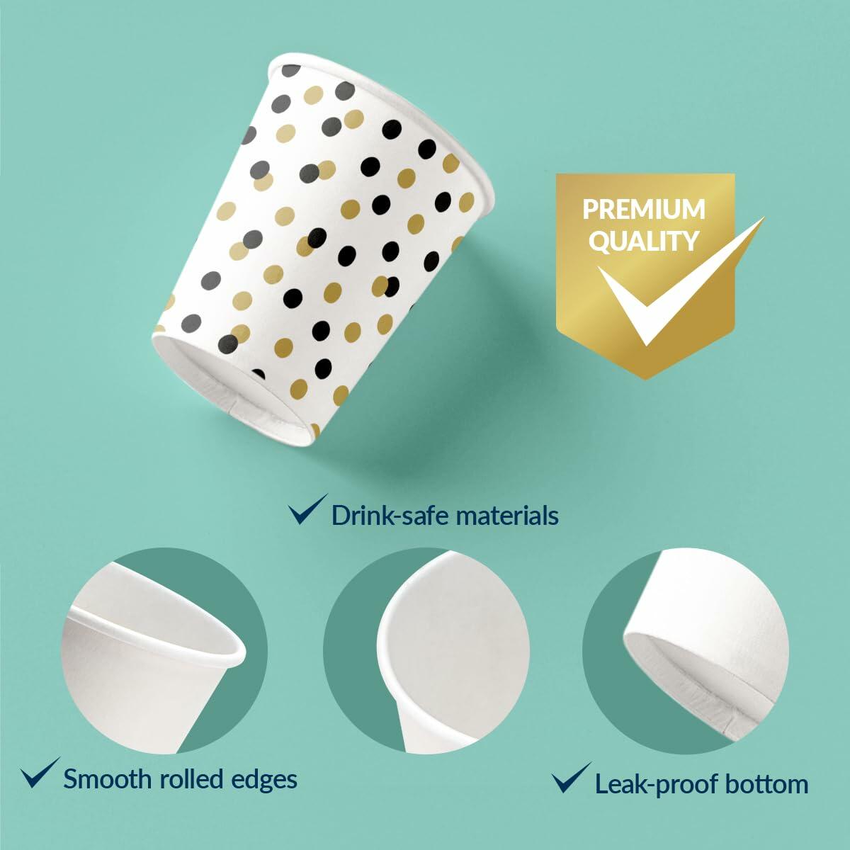 PAW 50-Pack 8.5oz Disposable Paper Cups Gold Confetti Hot & Cold Party Cups