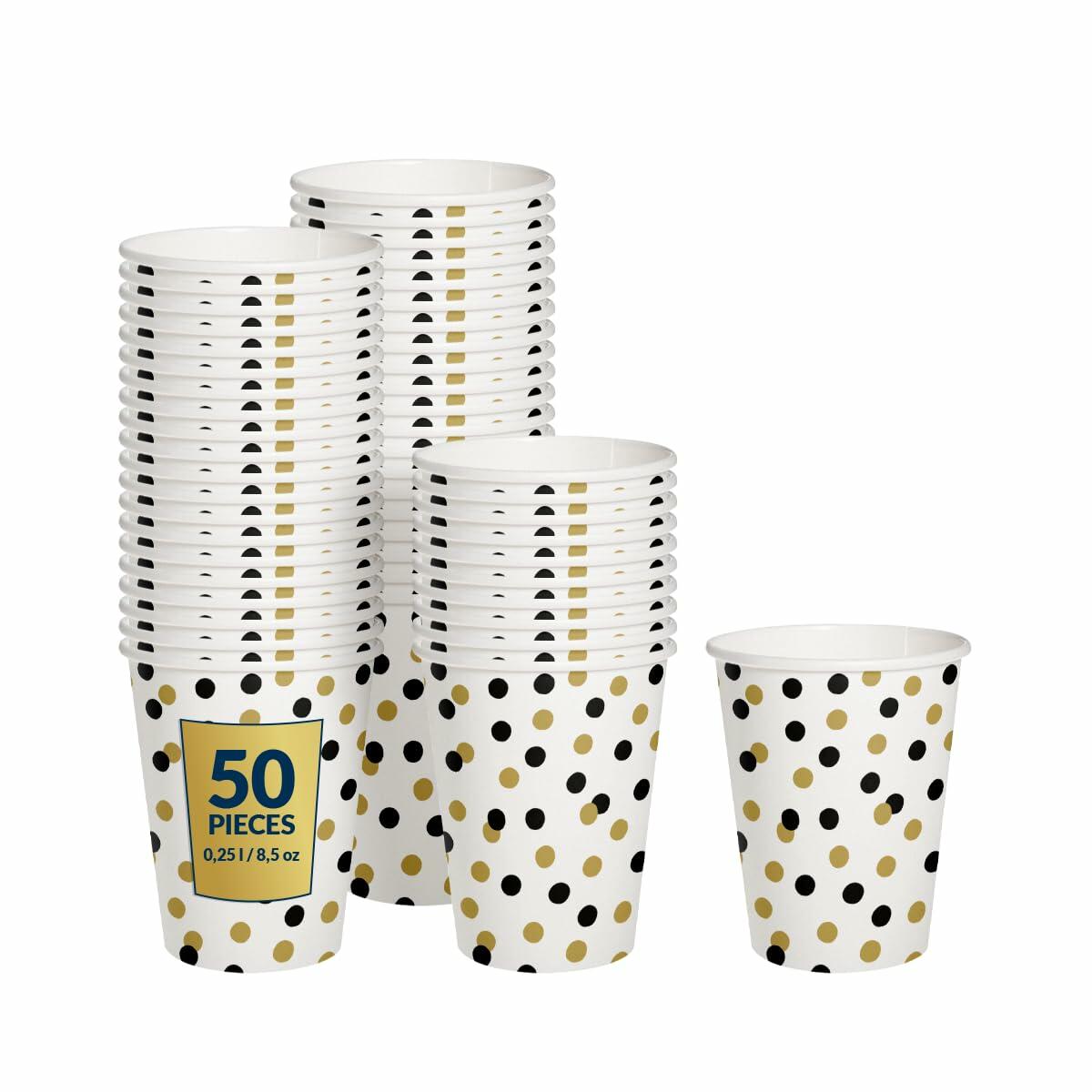 PAW 50-Pack 8.5oz Disposable Paper Cups Gold Confetti Hot & Cold Party Cups