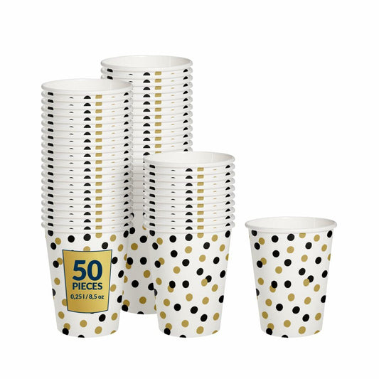 PAW 50-Pack 8.5oz Disposable Paper Cups Gold Confetti Hot & Cold Party Cups