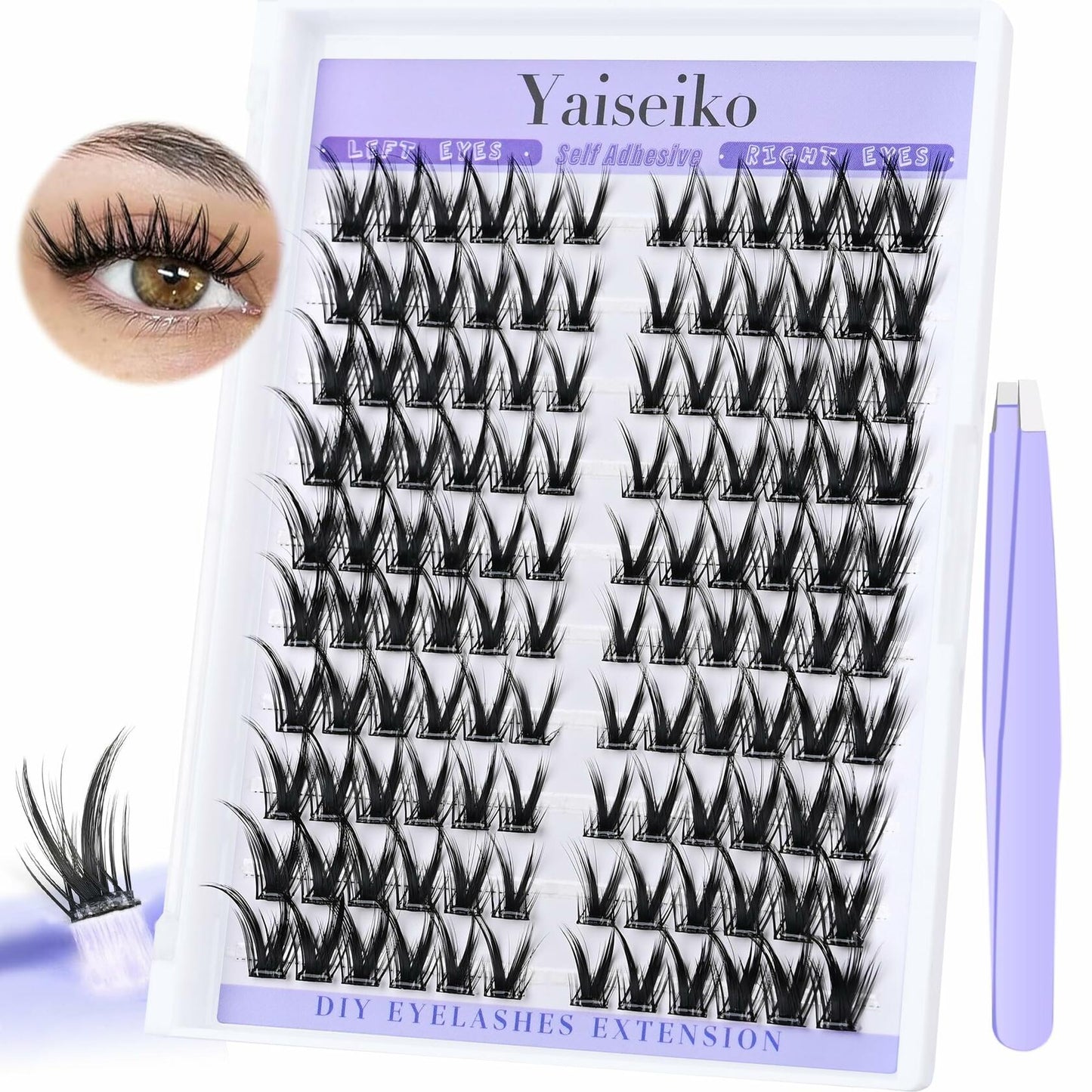 Yaiseiko Self-Adhesive Manga Lash Clusters 120pcs 8-16mm No Glue Kit