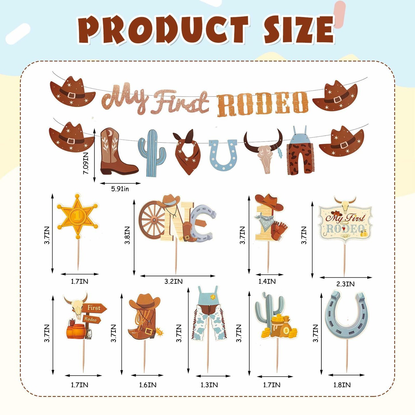 36PCS My First Rodeo Boy Birthday Decorations Baby Shower Party Supplies