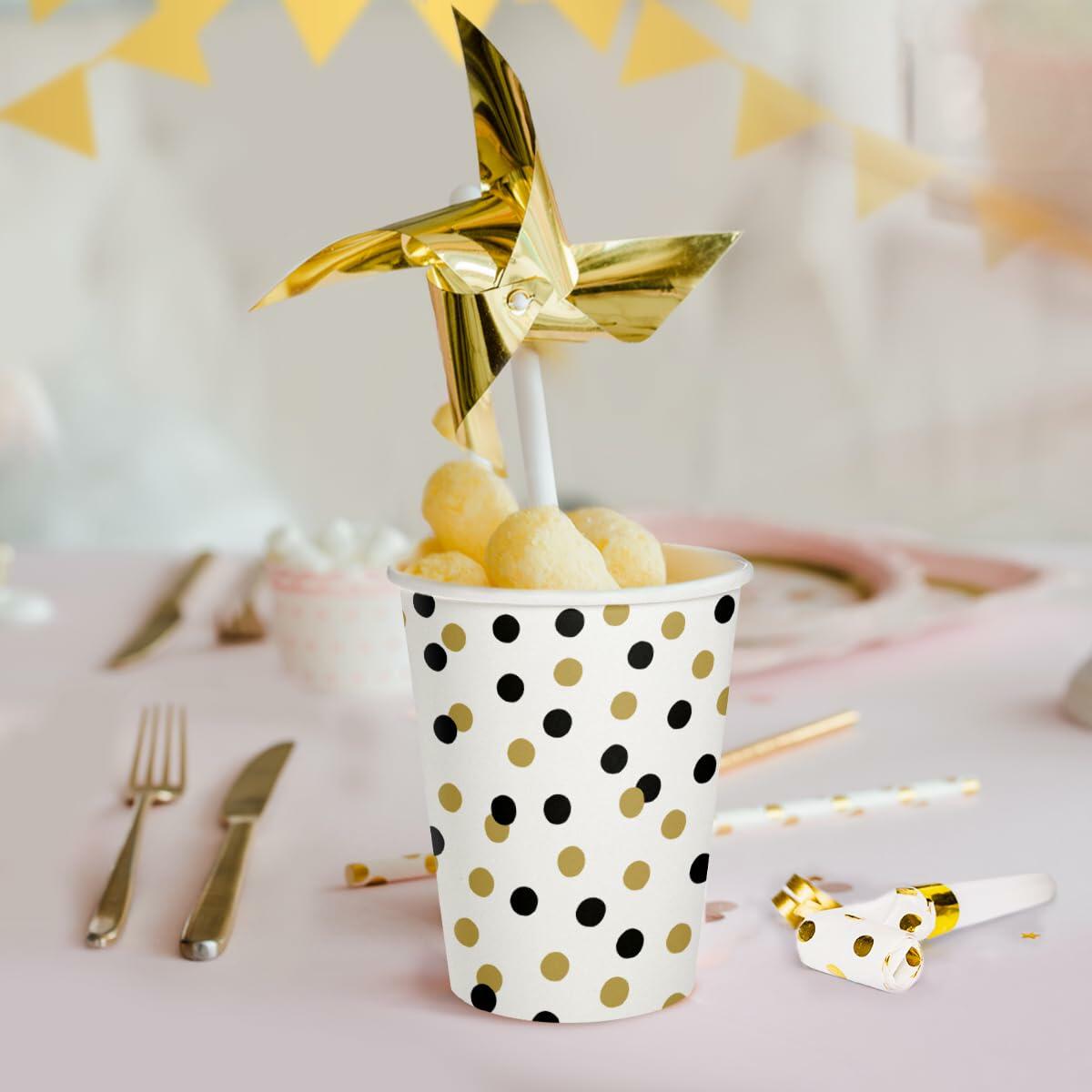 PAW 50-Pack 8.5oz Disposable Paper Cups Gold Confetti Hot & Cold Party Cups