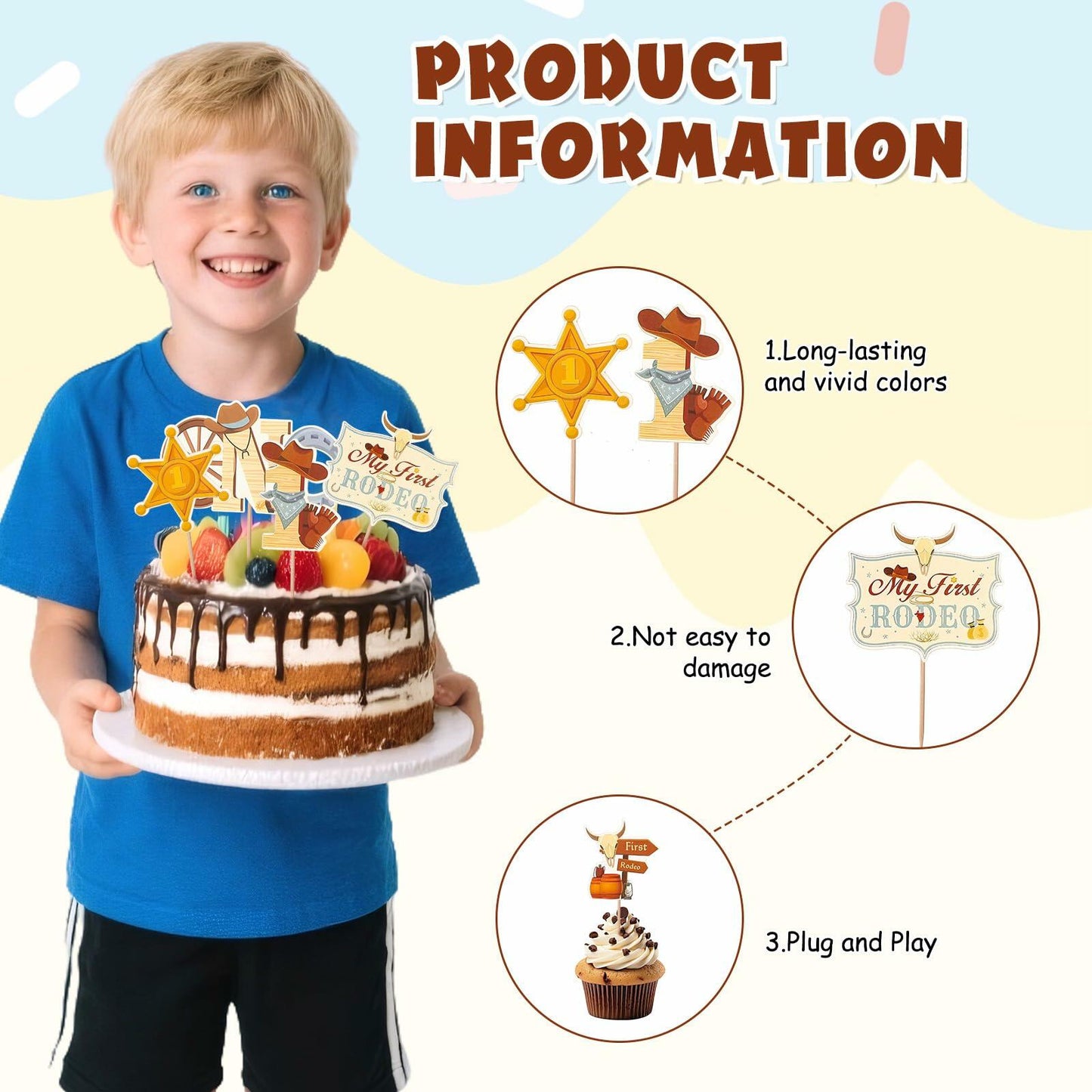 36PCS My First Rodeo Boy Birthday Decorations Baby Shower Party Supplies