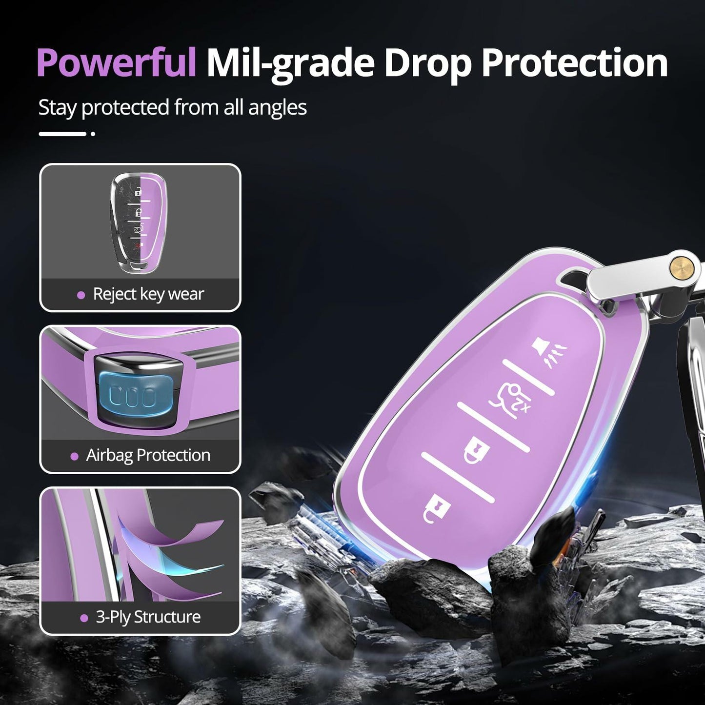 QfungYe Chevy Key Fob Cover w/ Keychain – No Screw, Fits Multiple Models