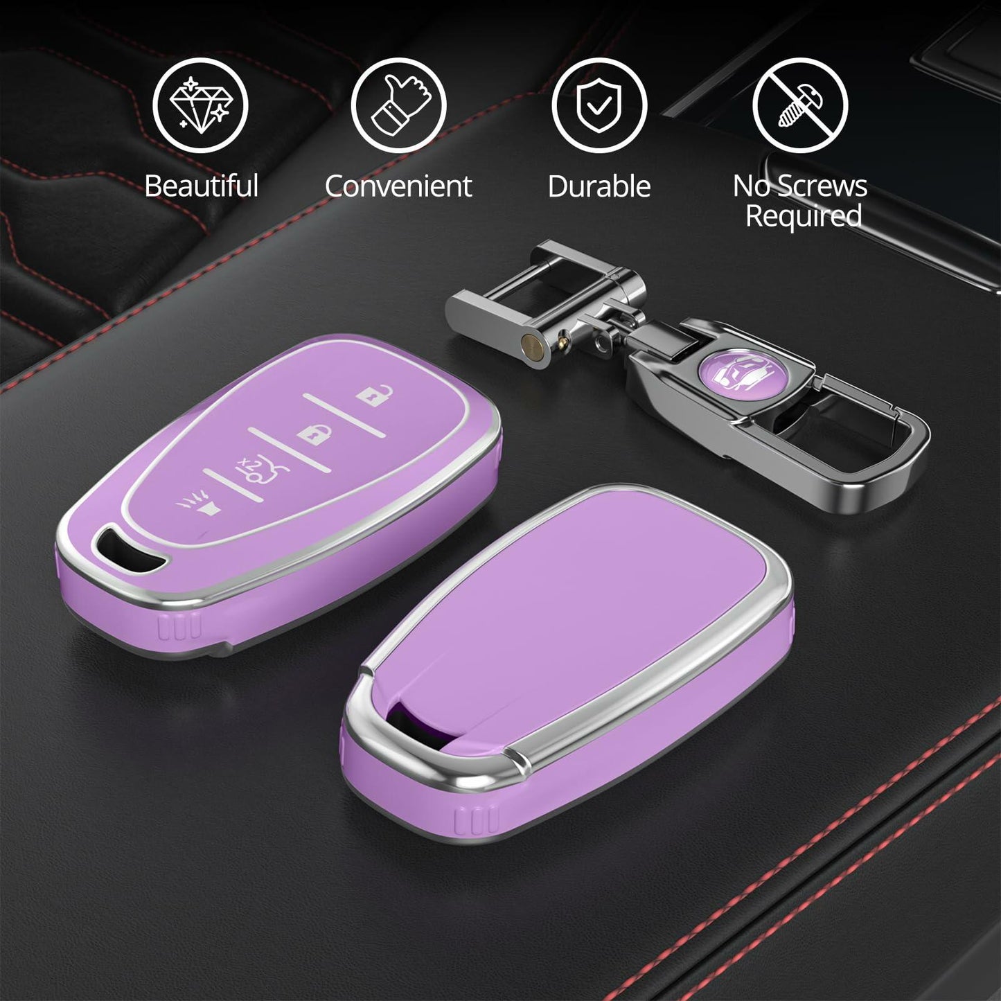 QfungYe Chevy Key Fob Cover w/ Keychain – No Screw, Fits Multiple Models