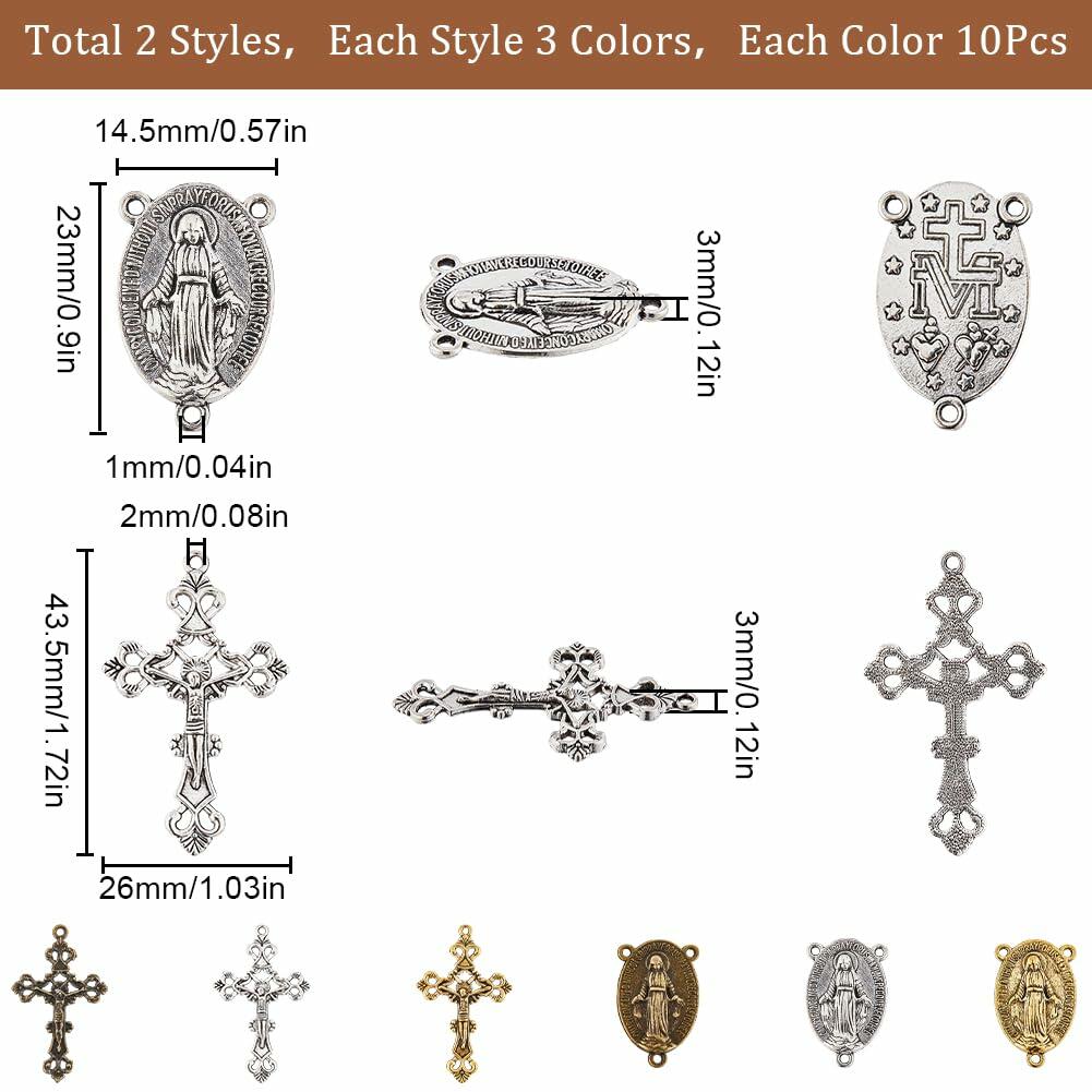 SUNNYCLUE 60Pcs Rosary Cross Charms Crucifix DIY Jewelry Making Findings