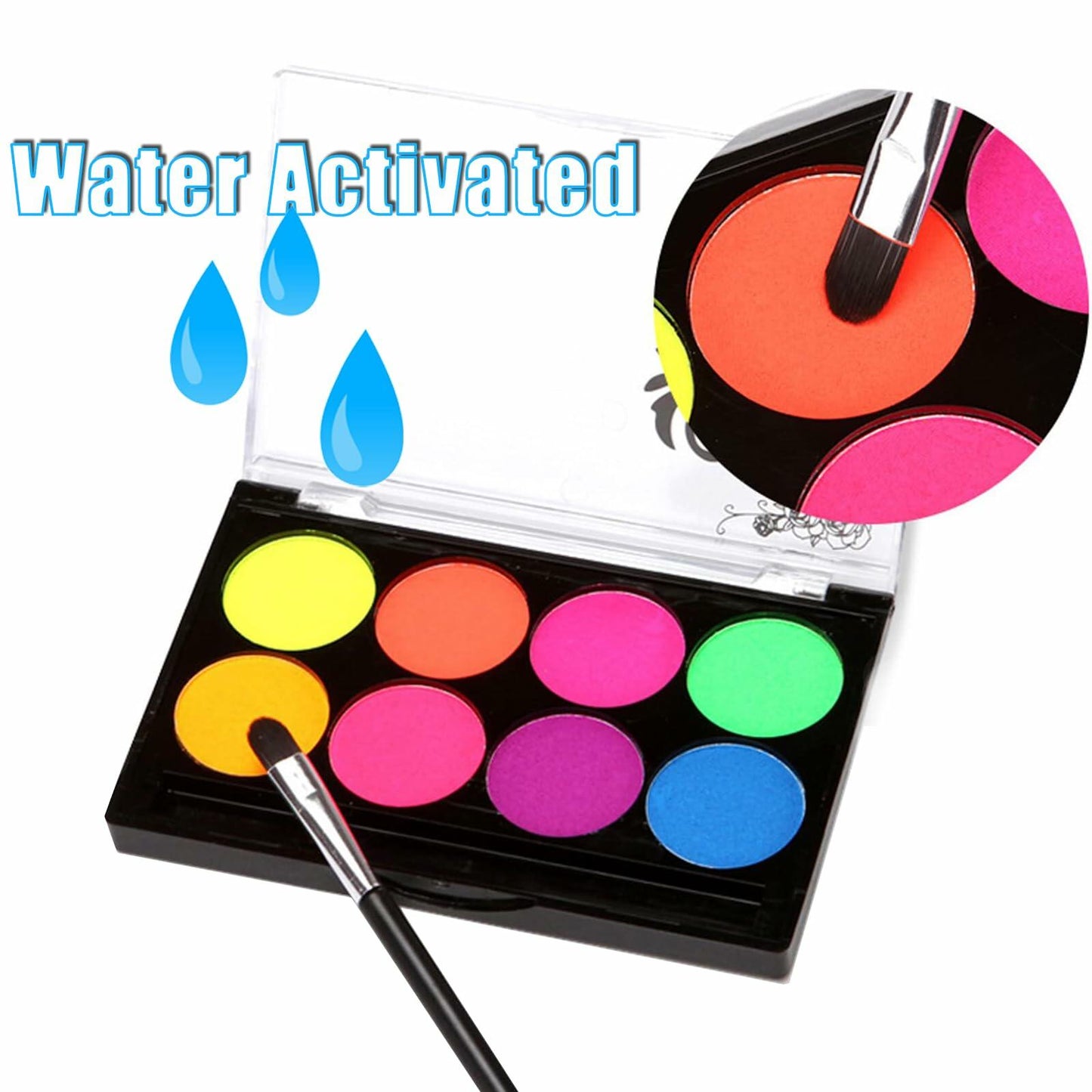 8 Neon UV Face & Body Paint Kit – Water-Based, Glow, Washable, Halloween