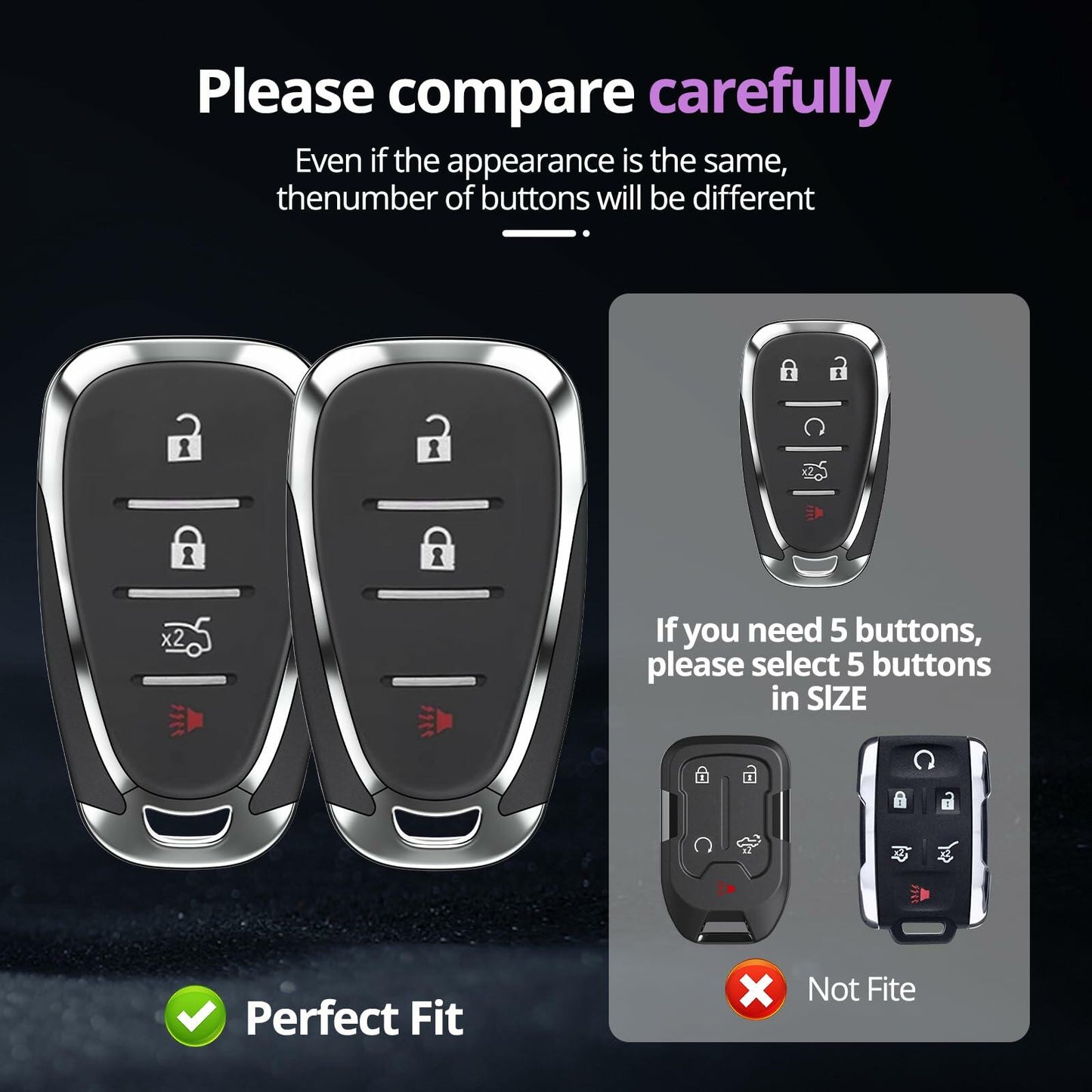 QfungYe Chevy Key Fob Cover w/ Keychain – No Screw, Fits Multiple Models