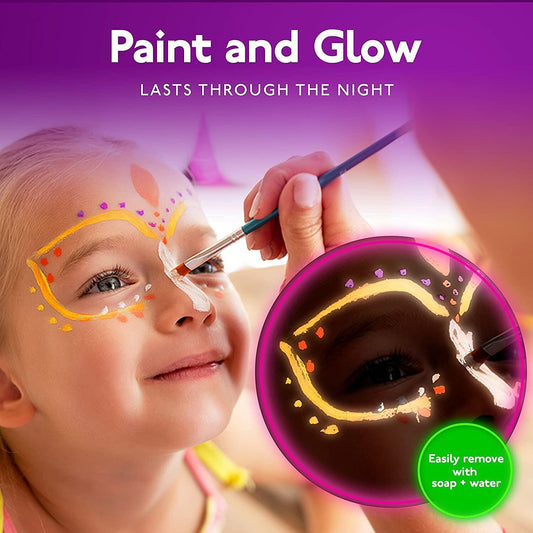 8 Neon UV Face & Body Paint Kit – Water-Based, Glow, Washable, Halloween