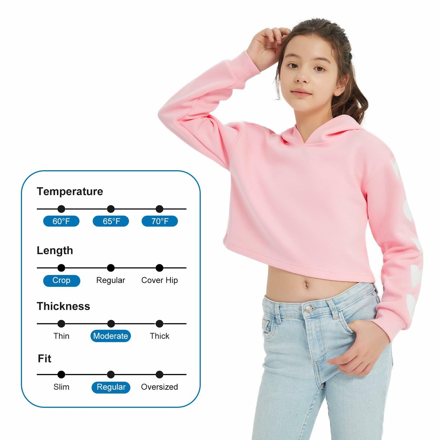 EXARUS Girls Oversized Los Angeles Hoodie – White, 8Y