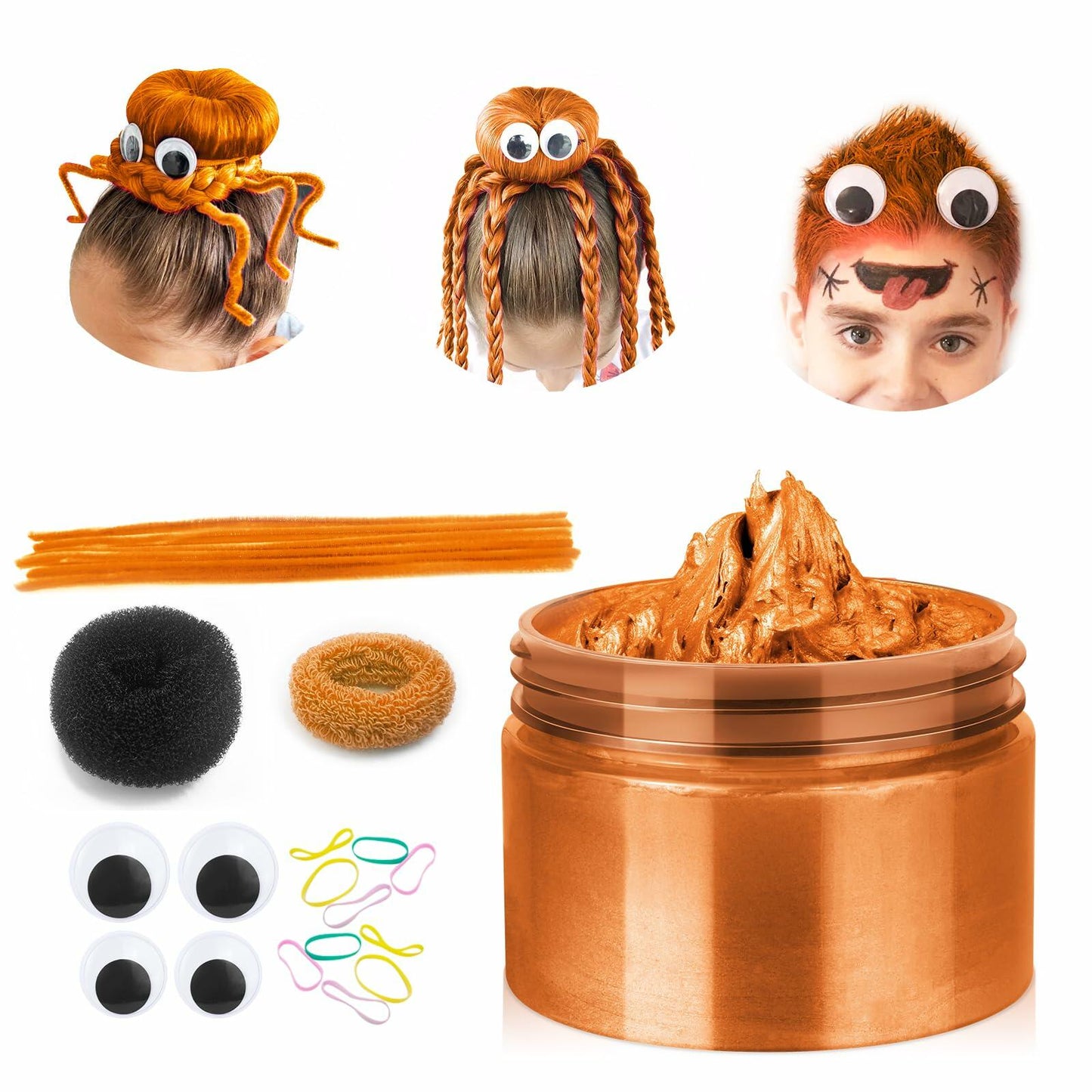 Orange Spider & Octopus Temporary Hair Wax Kit Washable Fun Hair Color for Teens