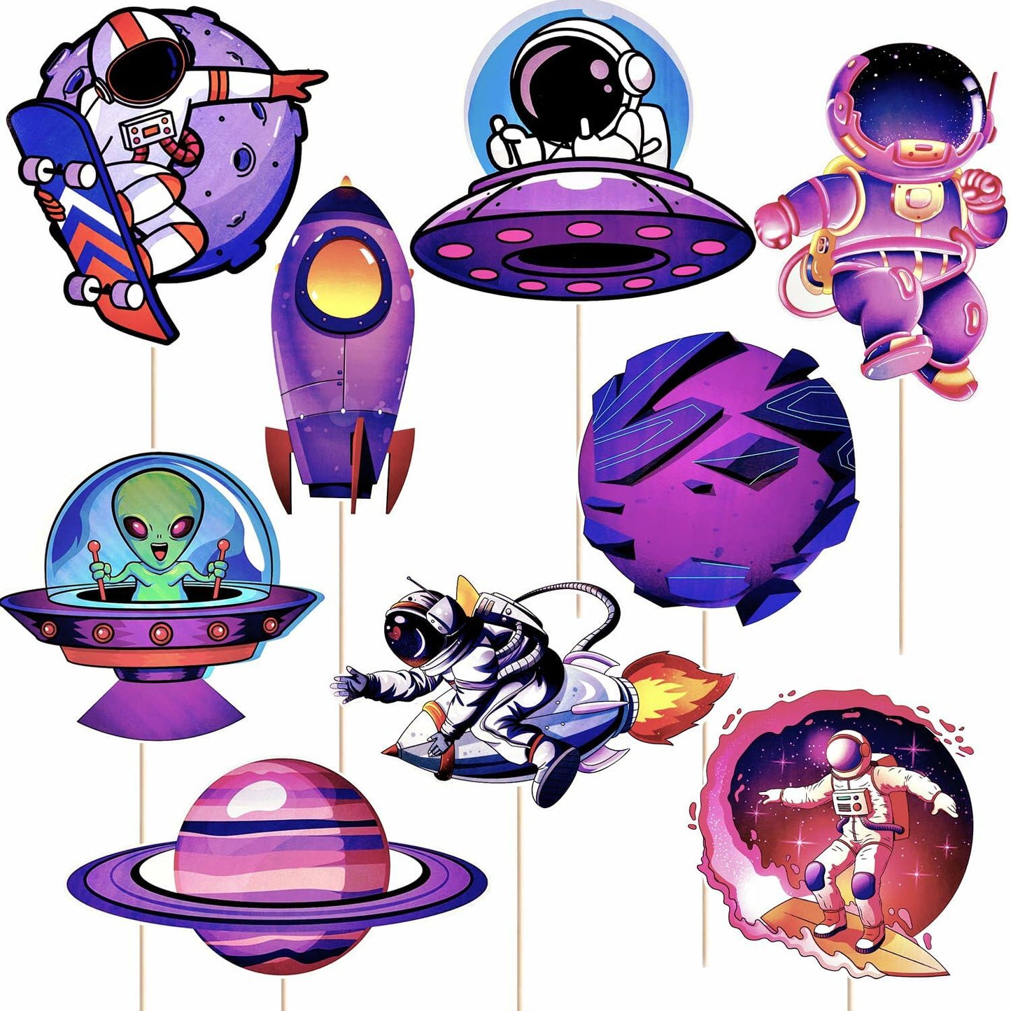 Outer Space Cake & Table Toppers 27pcs – Astronaut, Rocket & Alien Party Decor
