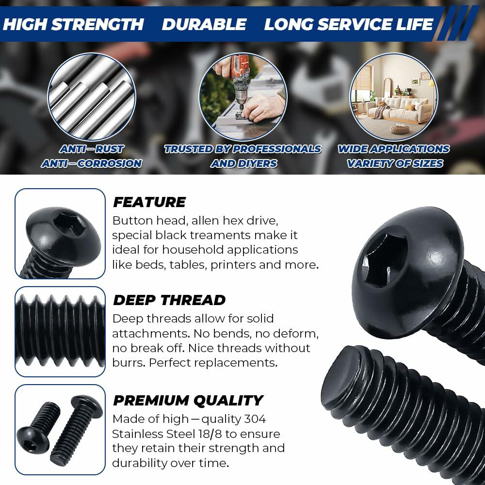 1/4-20 x 1-1/4" Stainless Button Socket Cap Screws 25pcs w/ Hex Wrench