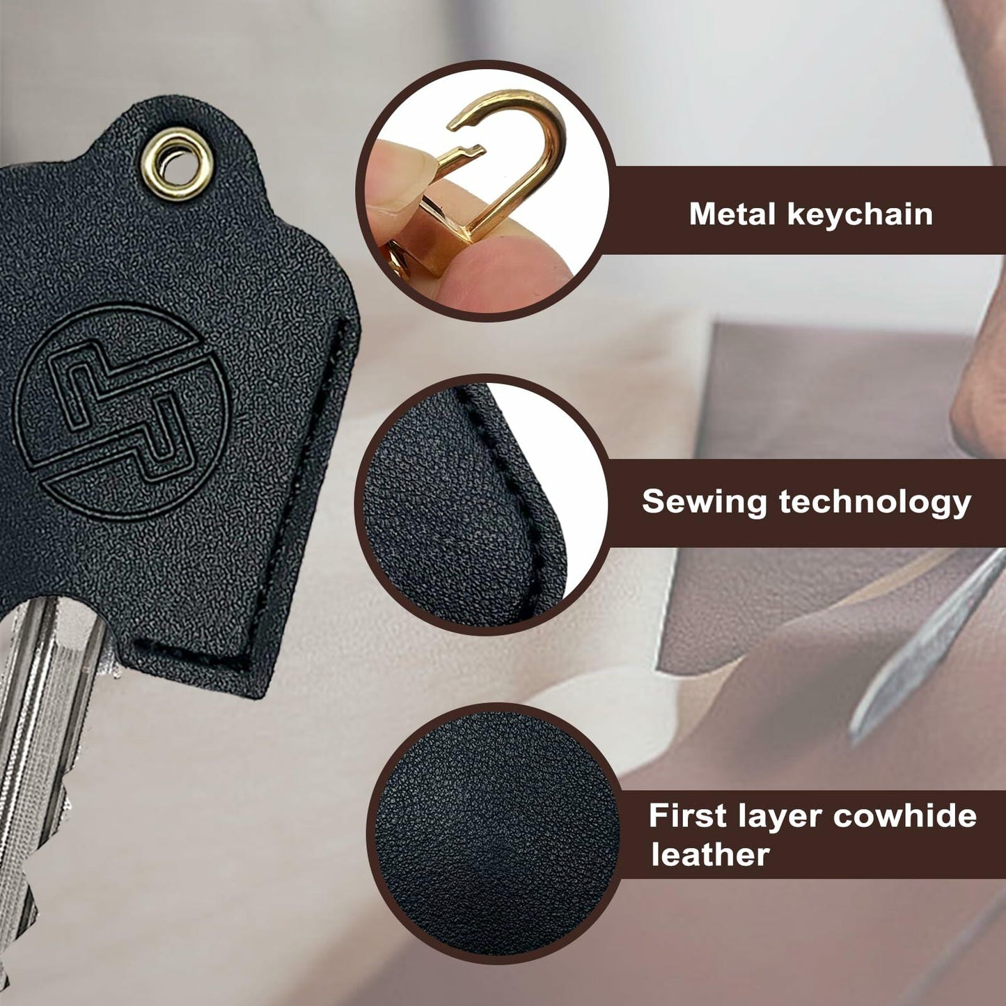 KARENSKEYS Leather Car Key Cover Sleeve w Keychain Broken Loop Fix