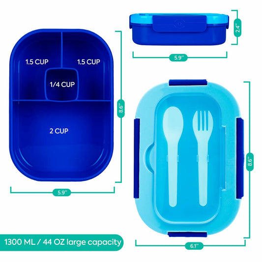 DifaBella Kids Lunch Box – 4-Compartment Bento Box with Spoon & Fork (Blue)