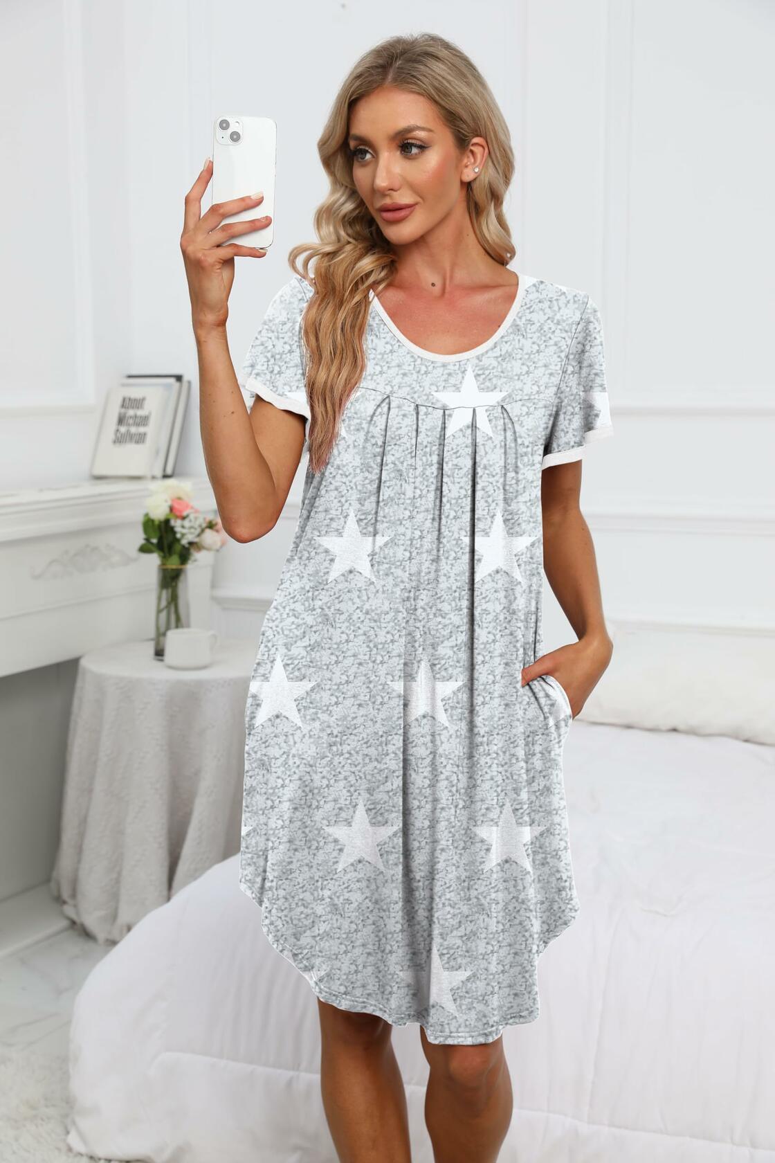 Dookttker Women’s Soft Loose Nightgown – Comfy Pleated Black Sleepshirt