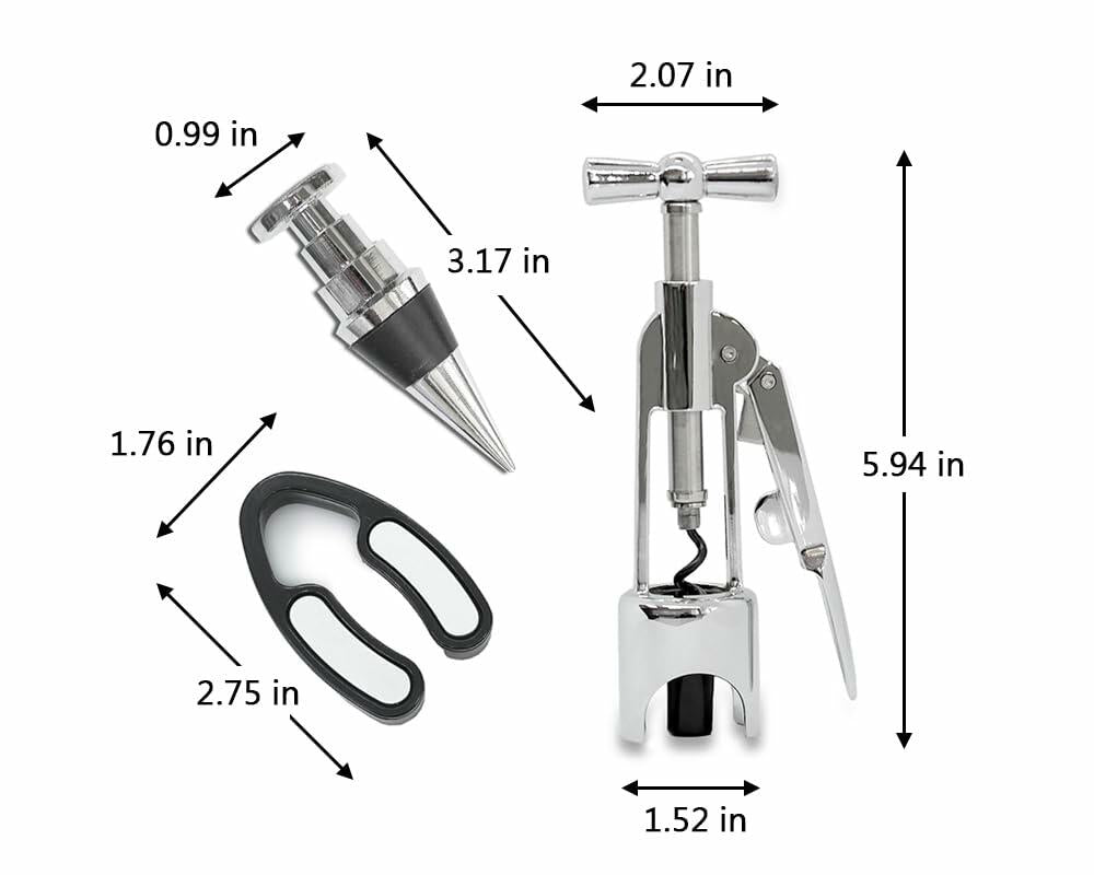 Lutong Wing Corkscrew Wine Opener Set w/ Foil Cutter & Stopper Chrome