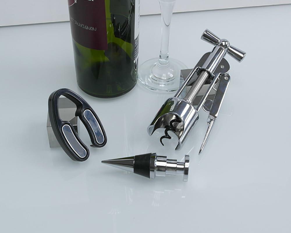 Lutong Wing Corkscrew Wine Opener Set w/ Foil Cutter & Stopper Chrome